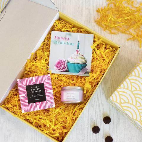 Image 2 of 2 of Salted Caramel Truffles, Birthday Card & Candle Gift Set