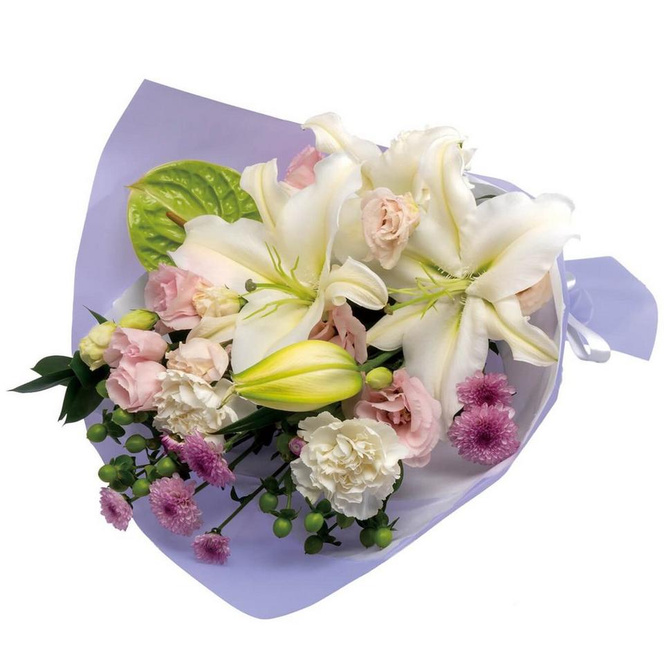 Image 1 of 1 of Sympathy bouquet in white with some pastel colors