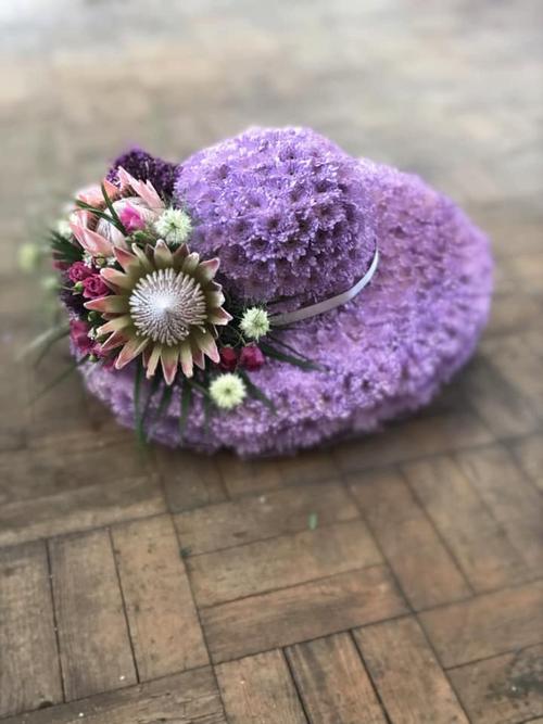Kevin Johnson-funeral-tribute-bespoke-purple-hat-flowers