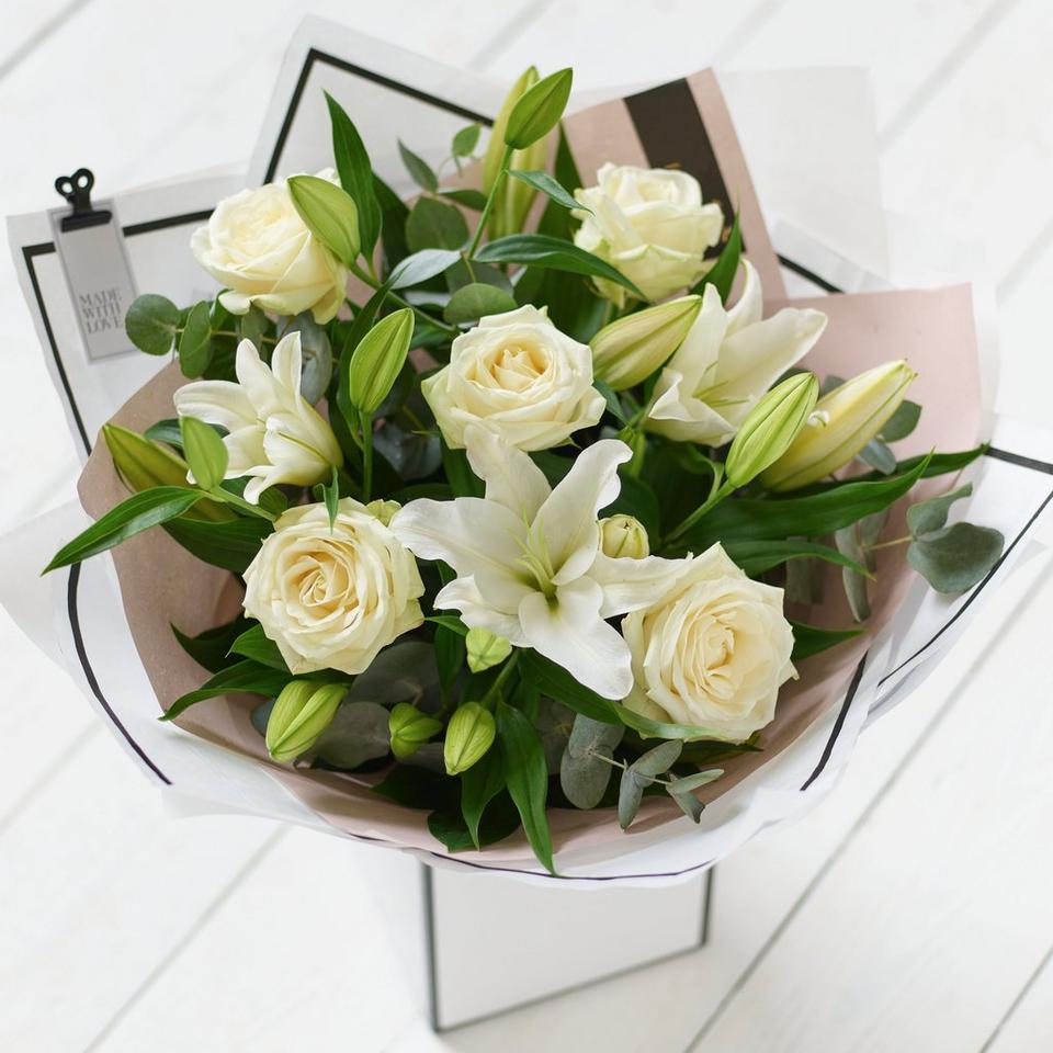 Image 4 of 5 of White Rose and Lily Bouquet
