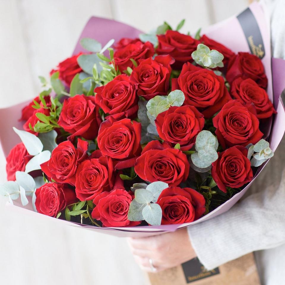 Stunning 24 Large-headed Red Rose Bouquet