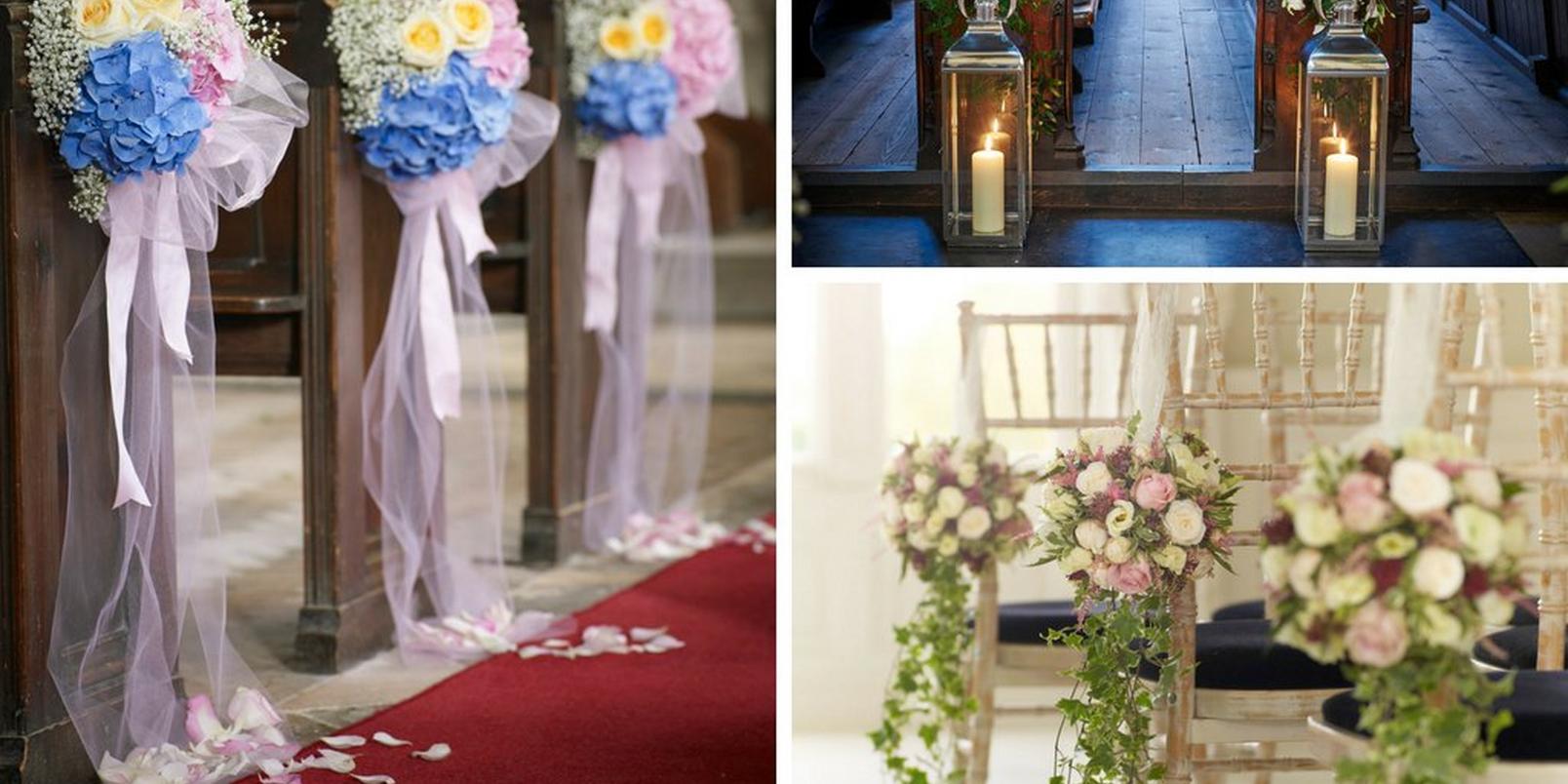 bouquets-on-pews-church-wedding