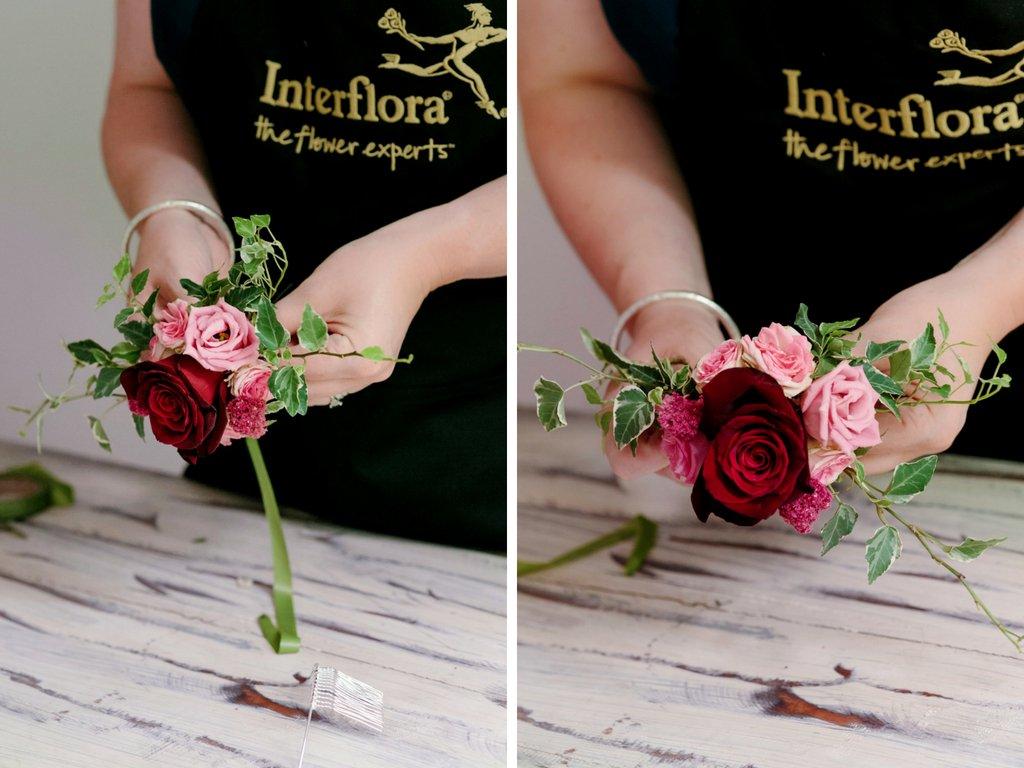 florist-adding-foliage-to-floral-comb